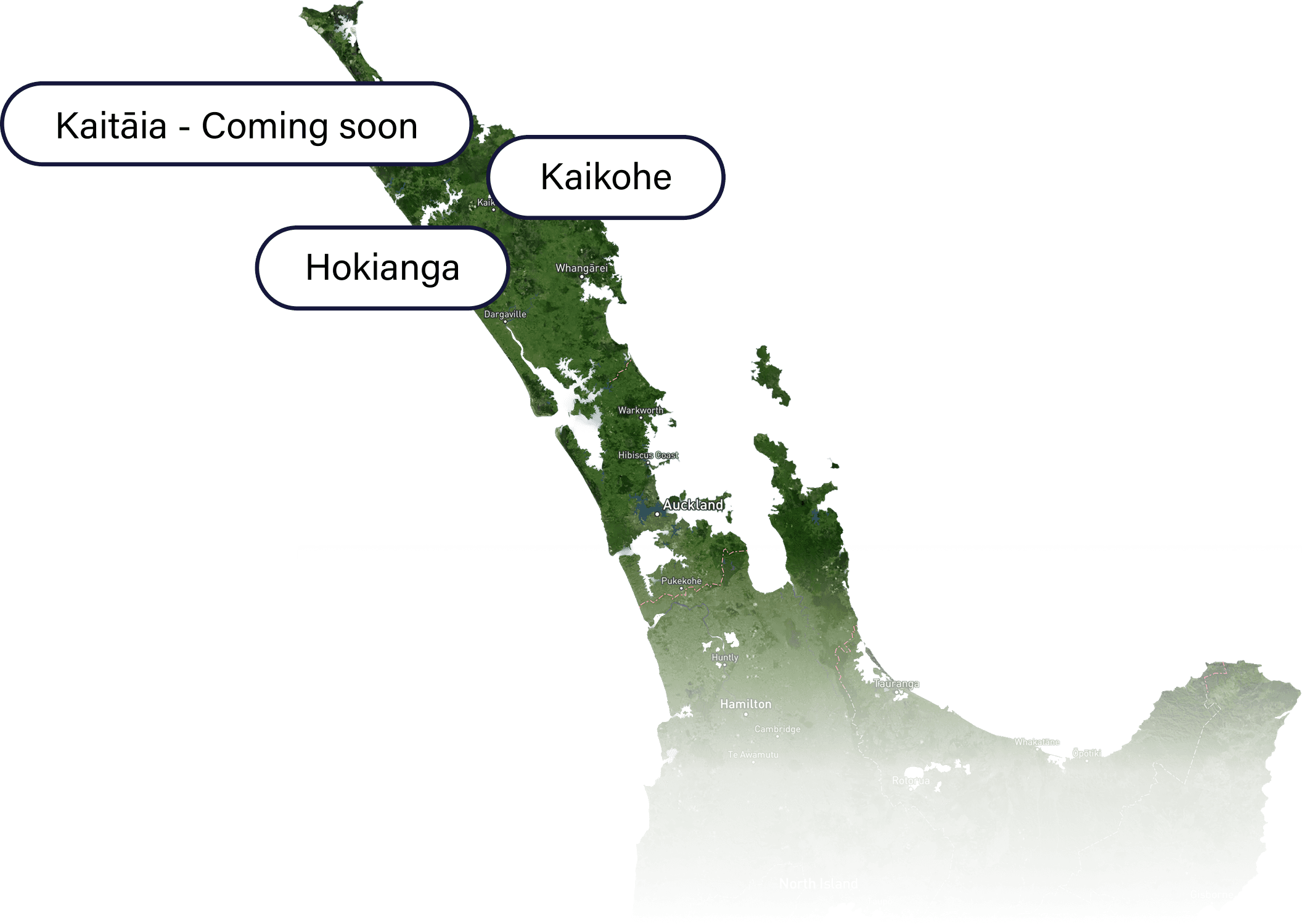 Map of Te Awa churches across Northland
